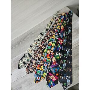 Lot of 5 Mens Ties Looney Tunes Martian Devil Tweety Bunny Sam Work Fun Cartoon